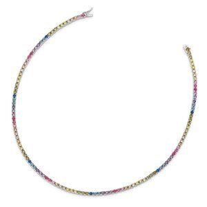 Sterling Silver Rhodium Plated 3mm Rainbow CZ Tennis Necklace 18"